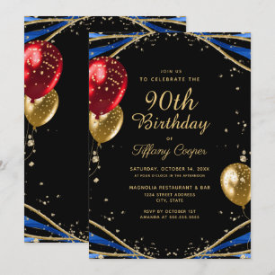 Elegant Guld Blue Agate 90:e Birthday Inbjudningar