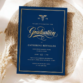 Elegant Guld Blue College Graduation Party Inbjudningar