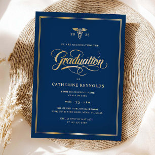 Elegant Guld Blue College Graduation Party Inbjudningar