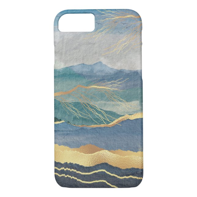 Elegant Guld Blue Ligcape Art Case-Mate iPhone Skal (Baksida)