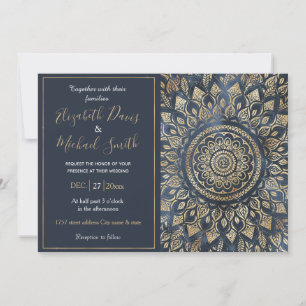 Elegant Guld Blue Mandala Blommigt Inbjudningar