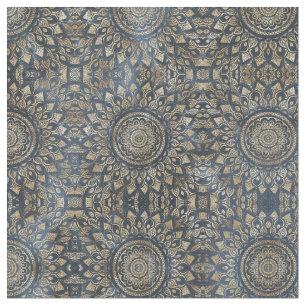 Elegant Guld Blue Mandala Blommigt Tyg