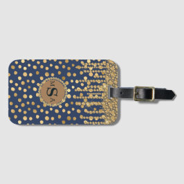 Elegant Guld & Blue Monogram Glam Snyggt Bagagebricka