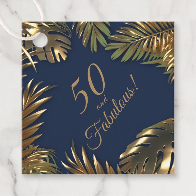 Elegant Guld Blue Photo 50 Fabulous Birthday Gåvor Etiketter (Framsida)