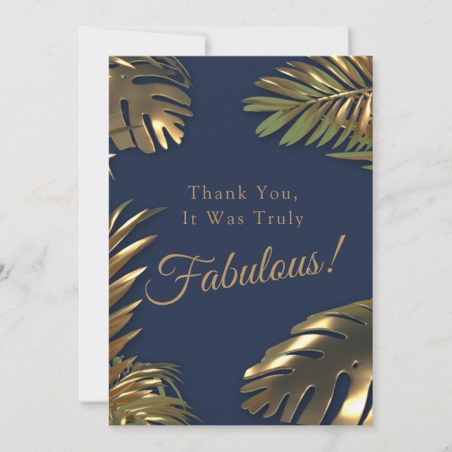 Elegant Guld Blue Photo 50 Fabulous Birthday Tack Kort (Framsida)
