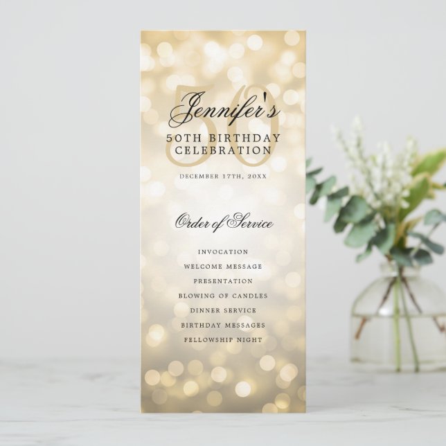 Elegant Guld Bokeh 50:e födelsedagsprogrammet w/ M Inbjudningar (Stående Fram)