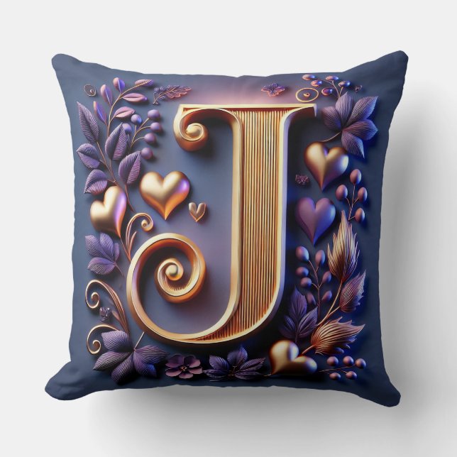 Elegant guld bokstav J Kudde (Framsida)