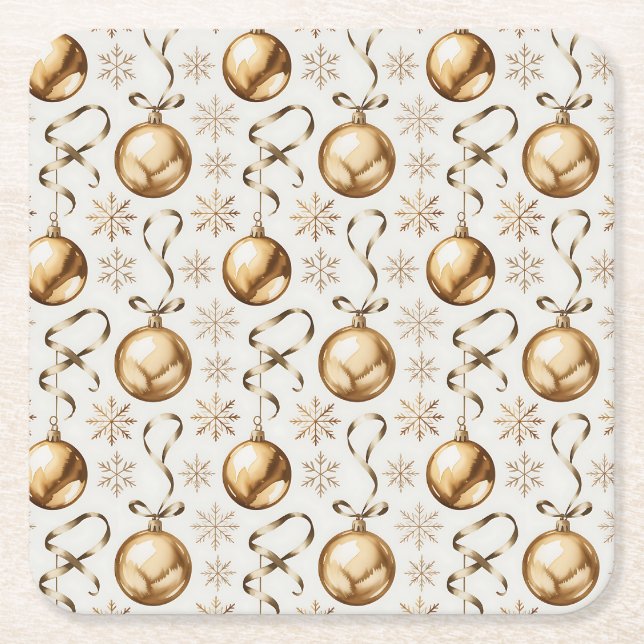 Elegant Guld, Bollar och Snöflingor Underlägg Papper Kvadrat (Framsidan)