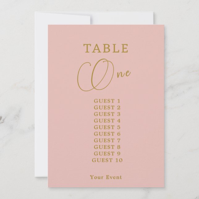 Elegant Guld Bord Nummer Sittplatskarta Inbjudningar (Baksida)
