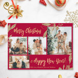 Elegant Guld Bordo 4 Photo Collage-julkort<br><div class="desc">Elegant, Modern Guld och Burgundy botaniskt Löv 4 Photo Collage God jul Helgdag Card. Den här festiva, imalistiska, vimmistiska 4 (4) fotokortsmallen innehåller en söt fotokollage, faux guld foil botanical löv, winterbär och säger God jul och Gott nytt år! Texten "God jul och Gott nytt år" hälsning är skriven med...</div>
