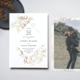 Elegant Guld Botanical Bröllop Foto av botaniskt H Spara Datumet