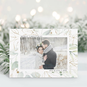 Elegant Guld Botanical Greenery Photo jul Julkort