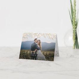 Elegant guld botanisk bladfotograf tack kort