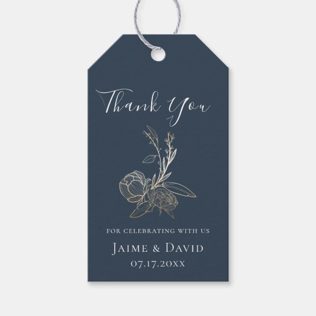 Elegant guld botanisk blomster tack presentetikett (Framsidan)