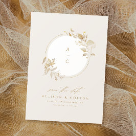 Elegant guld botanisk blomsterkrans monogram spara datumet