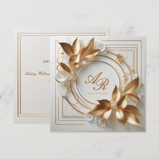 Elegant Guld Botanisk Bröllop Spara Datum Datumet (Fram/baksida)