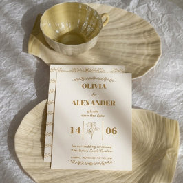 Elegant guld botanisk bröllopsfest spara datumet