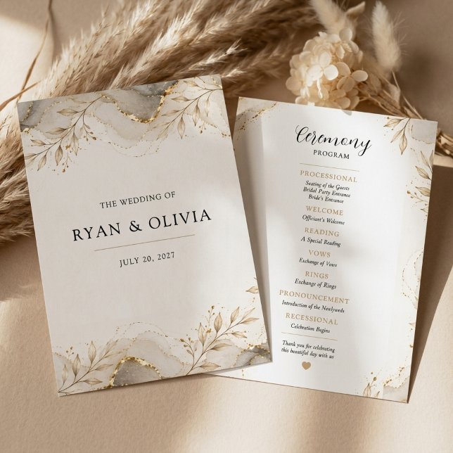 Elegant guld botanisk bröllopsprogram program (Elegant Gold Botanical Wedding Program
)