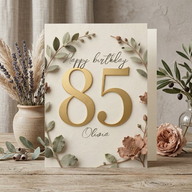 Elegant guld botanisk krans Kvinnor 85-årsdag Kort (Skapare uppladdad)