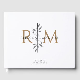 Elegant Guld Botanisk Monogram Bröllop Gästböcker