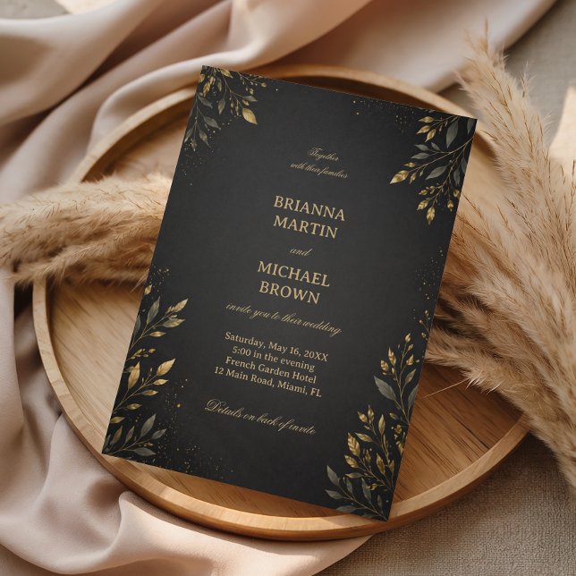 Elegant guld botanisk mörk inbjudningar (Skapare uppladdad)