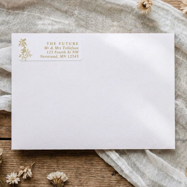 Elegant guld botanisk vigsel returadress etikett (Elegant gold botanical wedding or engagement return address labels)