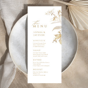 Elegant Guld Botaniska Blommigten Bröllop Menu Meny