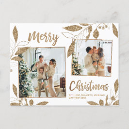 Elegant Guld Botaniskt 2 Fotokollage jul Vykort