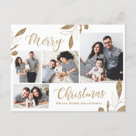 Elegant Guld Botaniskt 4 Fotokollage jul Vykort