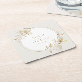 Elegant Guld Botaniskt Blommigt Utandning Bröllop Underlägg Papper Kvadrat