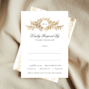 elegant guld botaniskt utandningsmonogram bröllop OSA kort