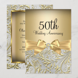 Elegant Guld Bow Blommigt Swirl 50-årsdagen Inbjudningar