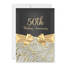 Elegant Guld Bow & Blommigt Swirl 50-årsdagen