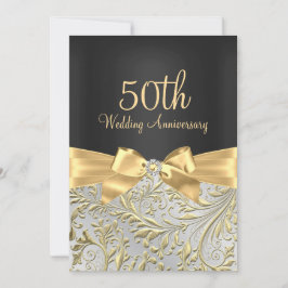 Elegant Guld Bow & Blommigt Swirl 50-årsdagen Inbjudningar
