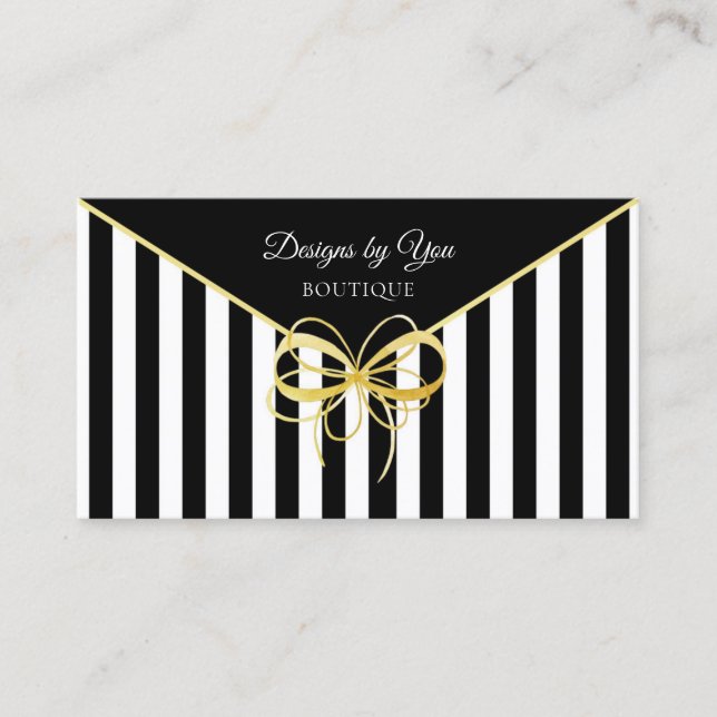 Elegant Guld Bow Boutique Black and White Rand Visitkort (Framsida)