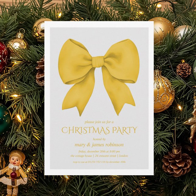 Elegant Guld Bow-Julfesten Inbjudningar (Elegant Gold Bow Christmas Holiday Party Invitation)
