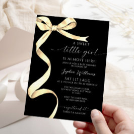 Elegant Guld Bow Sweet Little Girl Baby Shower Inbjudningar