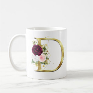 Elegant Guld Brev D Rosa Burgundy Ro Monogram  Kaffemugg