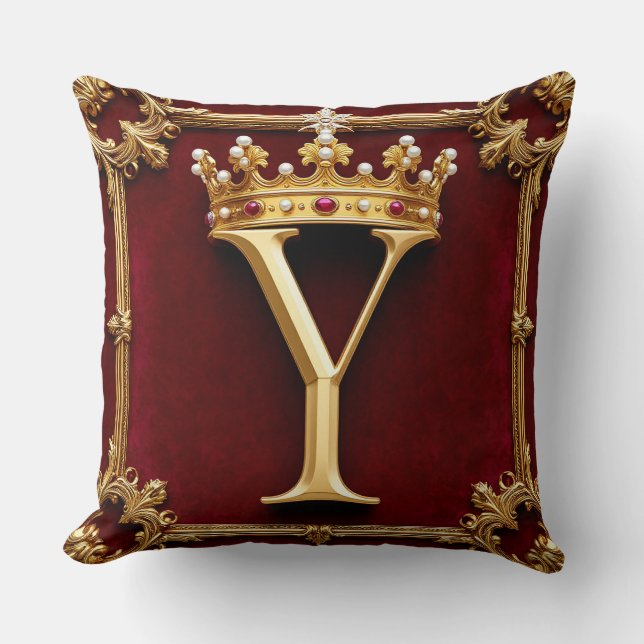 Elegant guld brevbukett emblem på sammetsram kudde (Framsida)