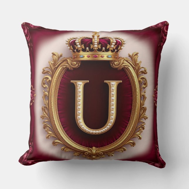 Elegant guld brevbukett emblem på sammetsram kudde (Framsida)
