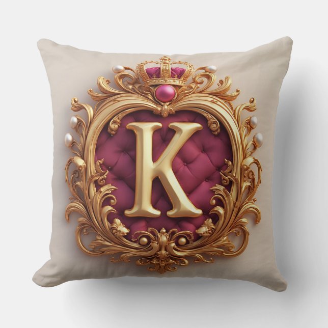 Elegant guld brevbukett emblem på sammetsram kudde (Framsida)