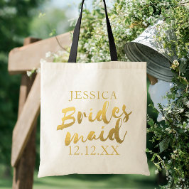 Elegant Guld Bridesmaid Bröllop Tote Bag Tygkasse