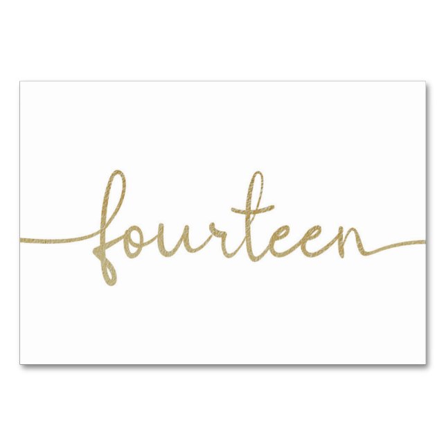 Elegant Guld Bröllop 14/fjorton Bordsnummer (Framsidan)