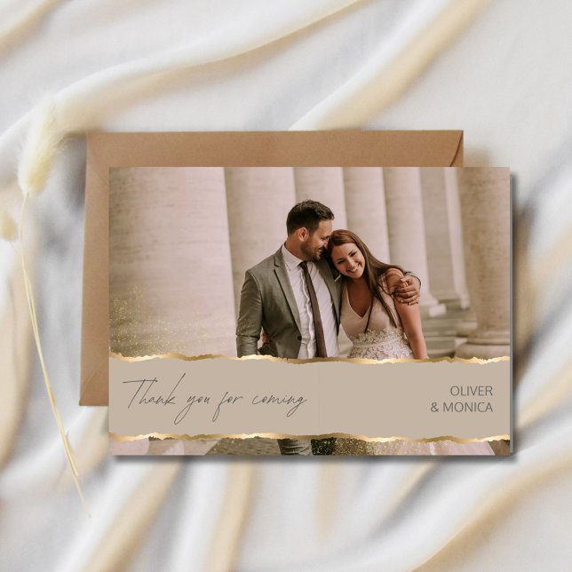 Elegant Guld Bröllop-foto - tackkort Tack Kort (Elegant Gold Wedding Photo Thank You Cards)