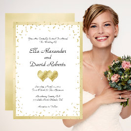 Elegant Guld Bröllop Hearts Inbjudningar
