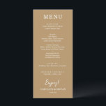 Elegant Guld Bröllop-middag Meny<br><div class="desc">Ett menykort på guld (eller valfritt färg) och chic som skrivs i vita visningar som du väljer på menyn. Perfekt för en modern bröllopsdag,  bröllop-repetitionsmiddag,  årsdag party eller speciella evenemang med en sittande middag. Välj NÅGON BAKGRUND FÖR FÄRG,  valfri FÄRG-TEXT,  valfritt TECKENSNITT! Anpassa enkelt till din middagsmeny och information.</div>
