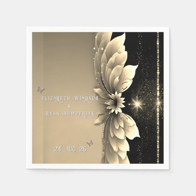 Elegant Guld Bröllop Pappersservett (Framsidan)