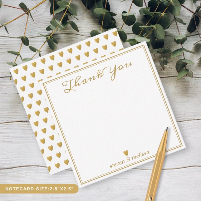 Elegant Guld Bröllop par Newlyweds Tack Anteckningskort (Elegant Gold Wedding Couple Newlyweds Thank You Note Card)