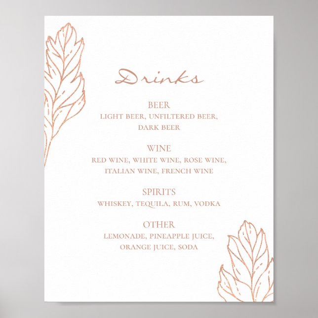 Elegant guld bröllop pub med alkohol. Botaniska dr Poster (Framsidan)