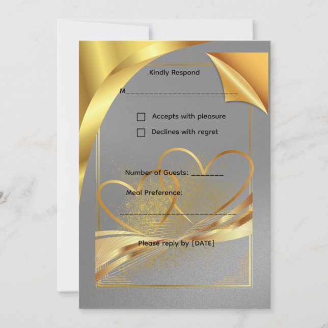 Elegant Guld Bröllop RSVP-kort | Redigerbar Svar Inbjudningar (Framsida)